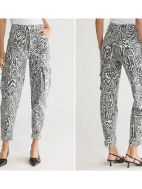 Womens MOTHER The Curbside Cargo Flood Black, White Print Jeans 26
